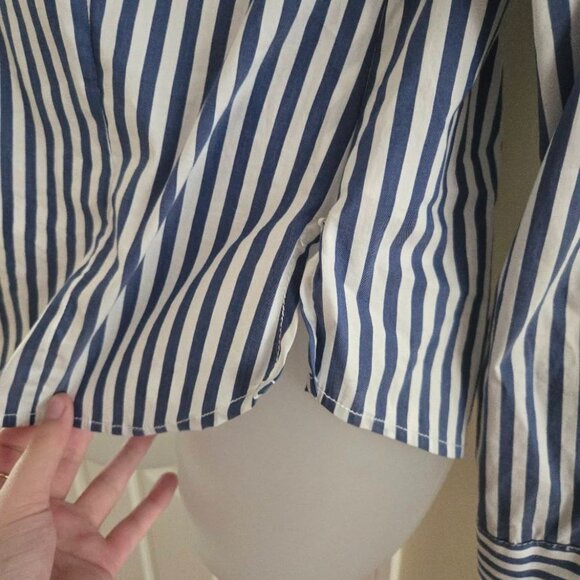 Veronica Beard Fauri Striped Off-The-Shoulder Long Sleeve Shirt Size 4 - Picture 12 of 16